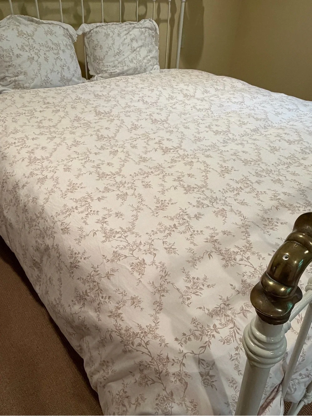 Schweitzer Linen King Duvet Cover & Two Shams Egyptian Cotton Beige Floral Italy